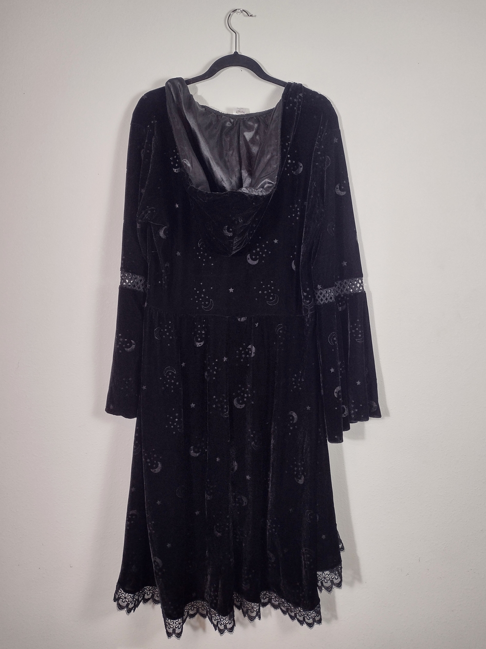 Spirit Halloween Celestial Coven Hooded Velvet Bell Sleeve High Low Mini Dress - Picture 3 of 15